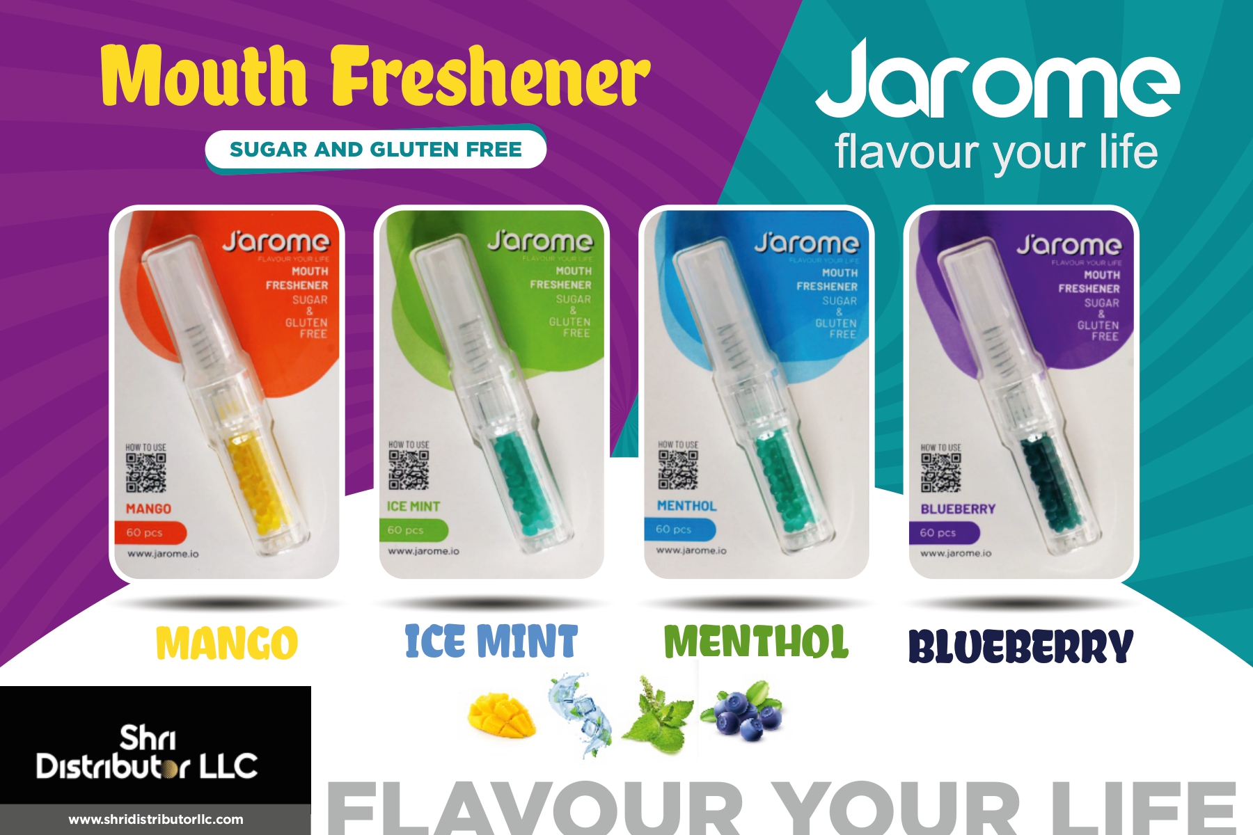 Jarome Mouth Freshener - Blueberry - 60 Pieces Gluten Free, Plant-Based, Sugar-Free, Made in France